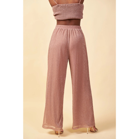 NWT Skies Are Blue Dusty Pink "Rose" Metallic Mesh Wide Leg Lined Pants Small - Picture 2 of 8